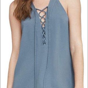 S Blue Grey BCBG Maxazria Lana Lace Up Tank Blouse